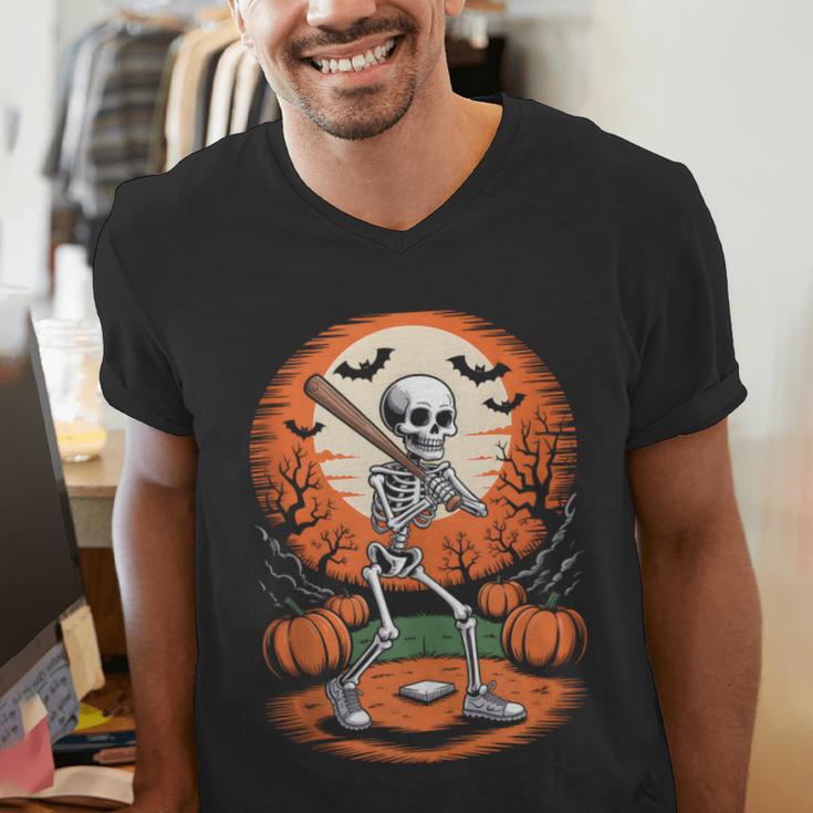 Halloween Skeleton Baseball Player Costume Men Boys Kids Men's V-Neck T-Shirt