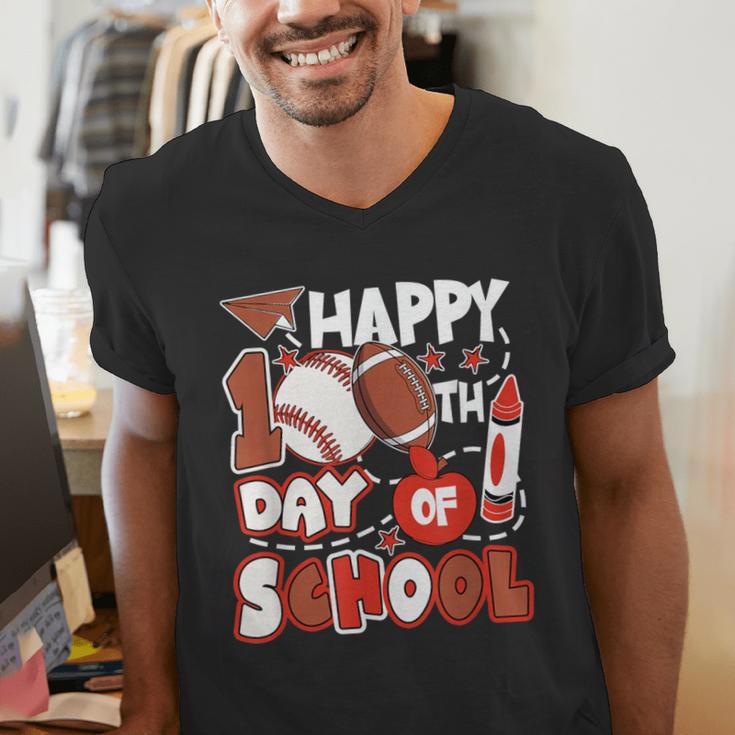 Happy 100 Days Of School Baseball Football PE Teacher Men's V-Neck T-Shirt Happy 100 Days Of School Baseball Football PE Teacher Men's V-Neck T-Shirt