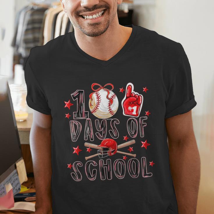 Happy 101 Days Of School Baseball Sports 100th Day Men's V-Neck T-Shirt Happy 101 Days Of School Baseball Sports 100th Day Men's V-Neck T-Shirt