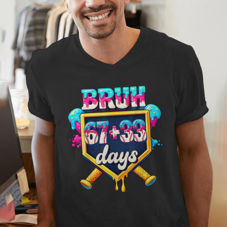 Happy 6733 Days Of School Baseball Drip 100th Day Of School Men's V-Neck T-Shirt Happy 6733 Days Of School Baseball Drip 100th Day Of School Men's V-Neck T-Shirt