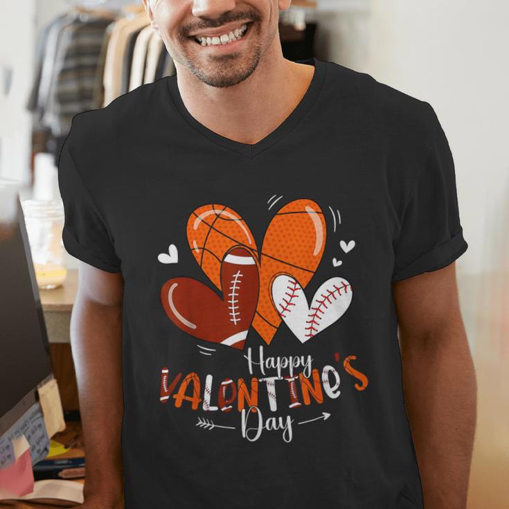Happy Valentines Day Basketball Baseball Football Boys Men's V-Neck T-Shirt Happy Valentines Day Basketball Baseball Football Boys Men's V-Neck T-Shirt