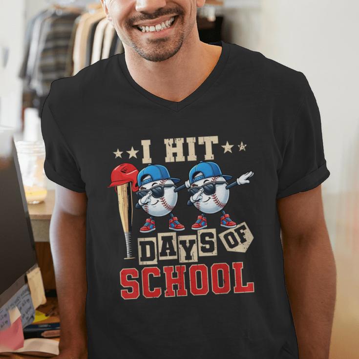 I Hit 100 Days Of School Baseball Kids Boy Teacher 100th Day Men's V-Neck T-Shirt