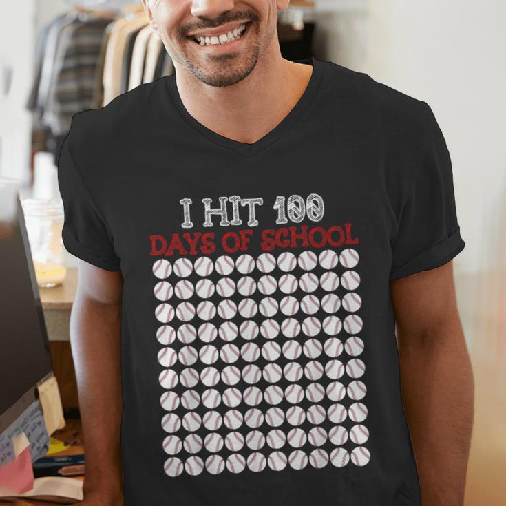 I Hit 100 Days Of School Baseball Lover Teacher Student Men's V-Neck T-Shirt I Hit 100 Days Of School Baseball Lover Teacher Student Men's V-Neck T-Shirt