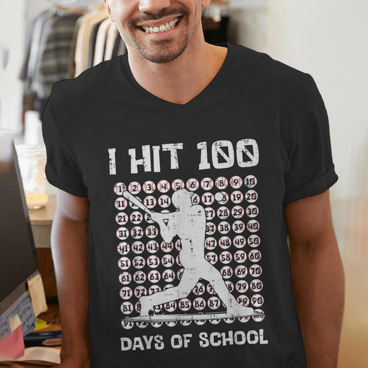 I Hit 100 Days Of School Baseball Player 100th Day Boys Kids Men's V-Neck T-Shirt