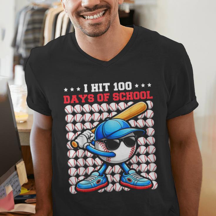 I Hit 100 Days Of School Baseball Player Kids Boys Son Men's V-Neck T-Shirt I Hit 100 Days Of School Baseball Player Kids Boys Son Men's V-Neck T-Shirt