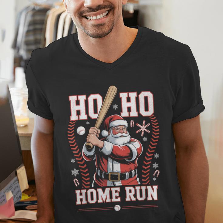 Ho Ho Home Run Baseball Christmas Holiday Sports Santa Men's V-Neck T-Shirt Ho Ho Home Run Baseball Christmas Holiday Sports Santa Men's V-Neck T-Shirt