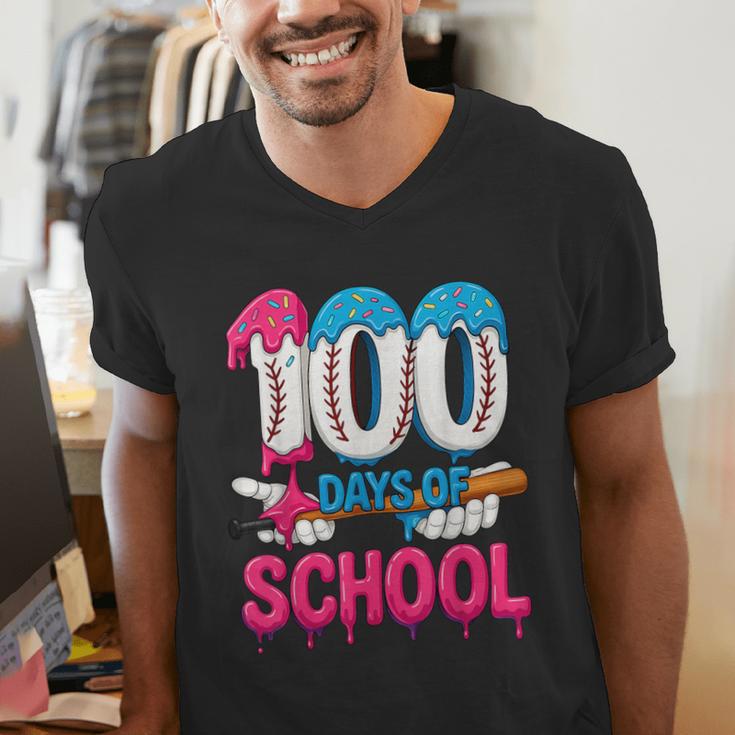 HUGvyn 100 Days Of School Baseball Ice Cream Teacher Student Men's V-Neck T-Shirt
