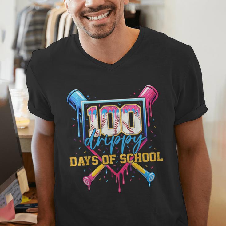 HUGvyn 100 Drippy Days Of School Baseball Ice Cream 100 Days Men's V-Neck T-Shirt HUGvyn 100 Drippy Days Of School Baseball Ice Cream 100 Days Men's V-Neck T-Shirt