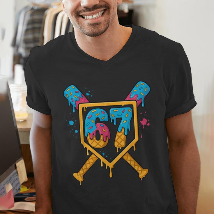 HUGvyn 67 Baseball Ice Cream Drip Six Seven Genz Alpha Slang Men's V-Neck T-Shirt HUGvyn 67 Baseball Ice Cream Drip Six Seven Genz Alpha Slang Men's V-Neck T-Shirt