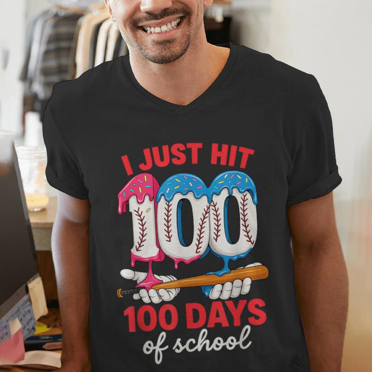 HUGvyn I Just Hit 100 Days Of School Baseball Ice Cream Boys Men's V-Neck T-Shirt