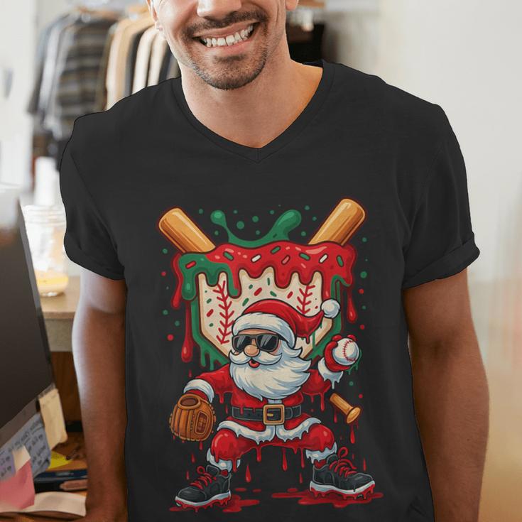 HUGvyn Santa Playing Baseball Ice Cream Drip Christmas Boys Men's V-Neck T-Shirt HUGvyn Santa Playing Baseball Ice Cream Drip Christmas Boys Men's V-Neck T-Shirt
