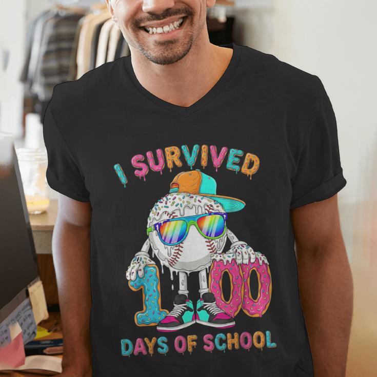 HUGvyn I Survived 100 Days Of School Baseball 6 7 Ice Cream Men's V-Neck T-Shirt