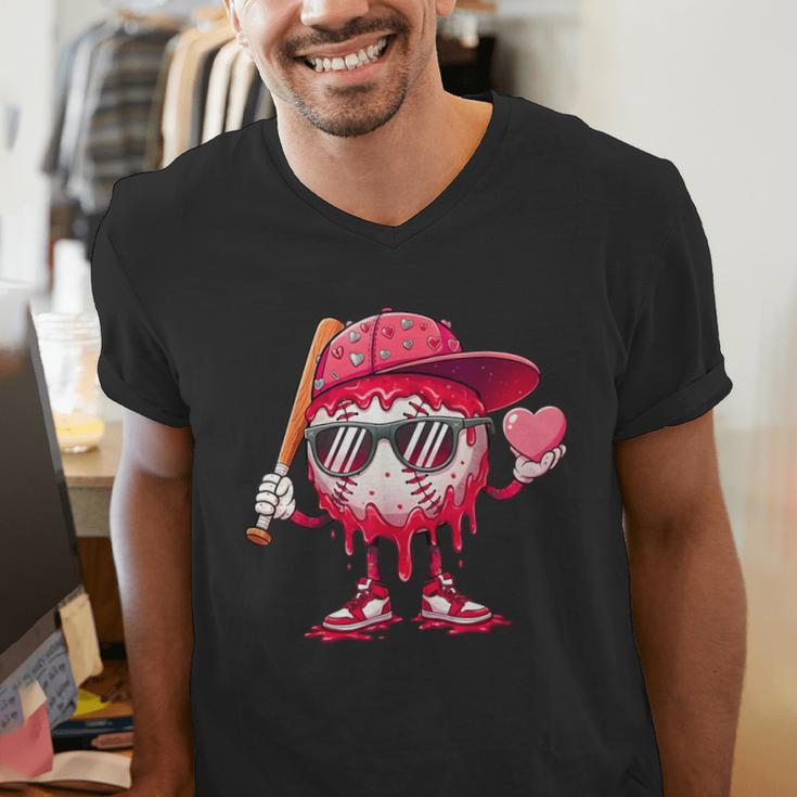 Ice Cream Drip Baseball Valentine's Day Spots Baseball Drip Men's V-Neck T-Shirt Ice Cream Drip Baseball Valentine's Day Spots Baseball Drip Men's V-Neck T-Shirt