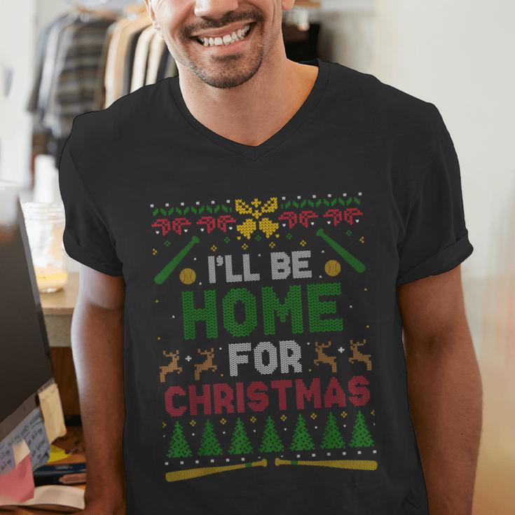I’Ll Be Home For Christmas Baseball Ugly Sweater Men's V-Neck T-Shirt I’Ll Be Home For Christmas Baseball Ugly Sweater Men's V-Neck T-Shirt