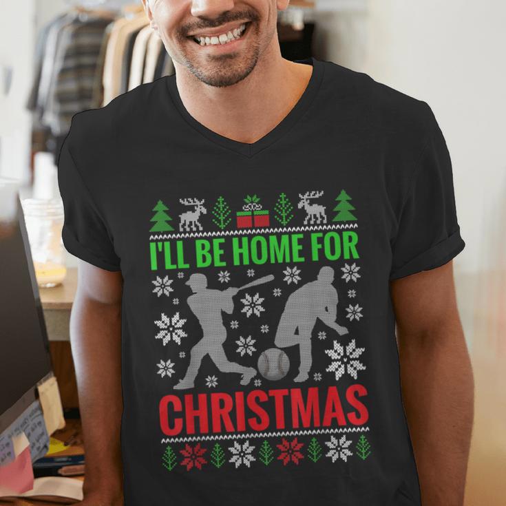 I'Ll Be Home For Christmas Baseball Xmas Men's V-Neck T-Shirt