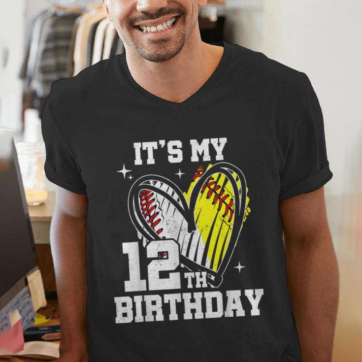 It's My 12th Birthday Baseball Softball Heart 12 Year Old Men's V-Neck T-Shirt It's My 12th Birthday Baseball Softball Heart 12 Year Old Men's V-Neck T-Shirt