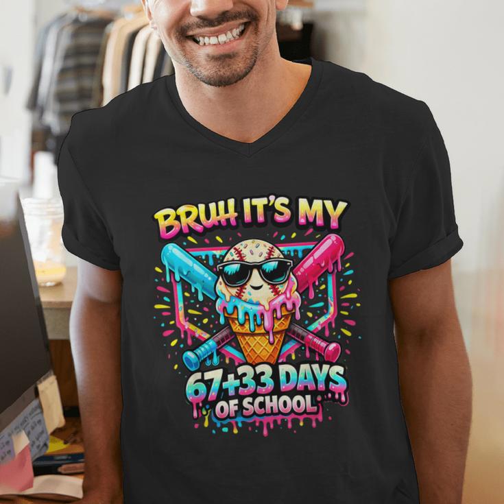 It's My 6733 Days Of School Baseball Ice Cream Dripping Men's V-Neck T-Shirt