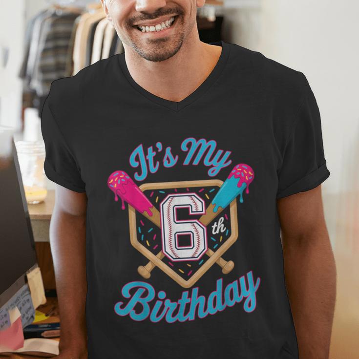 It's My 6th Birthday Baseball Fan Fun Party Celebration Men's V-Neck T-Shirt It's My 6th Birthday Baseball Fan Fun Party Celebration Men's V-Neck T-Shirt