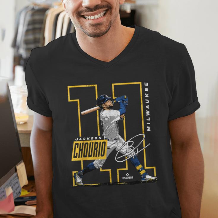 Jackson Chourio Milwaukee MLB Baseball Player MLBJCH202M Men's V-Neck T-Shirt Jackson Chourio Milwaukee MLB Baseball Player MLBJCH202M Men's V-Neck T-Shirt