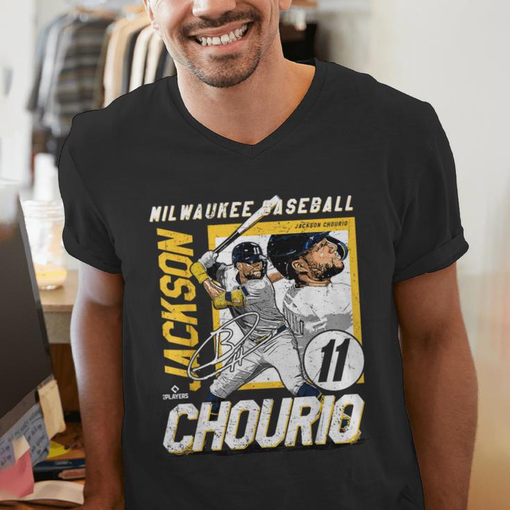 Jackson Chourio Milwaukee MLB Baseball Player MLBJCH203M Men's V-Neck T-Shirt Jackson Chourio Milwaukee MLB Baseball Player MLBJCH203M Men's V-Neck T-Shirt