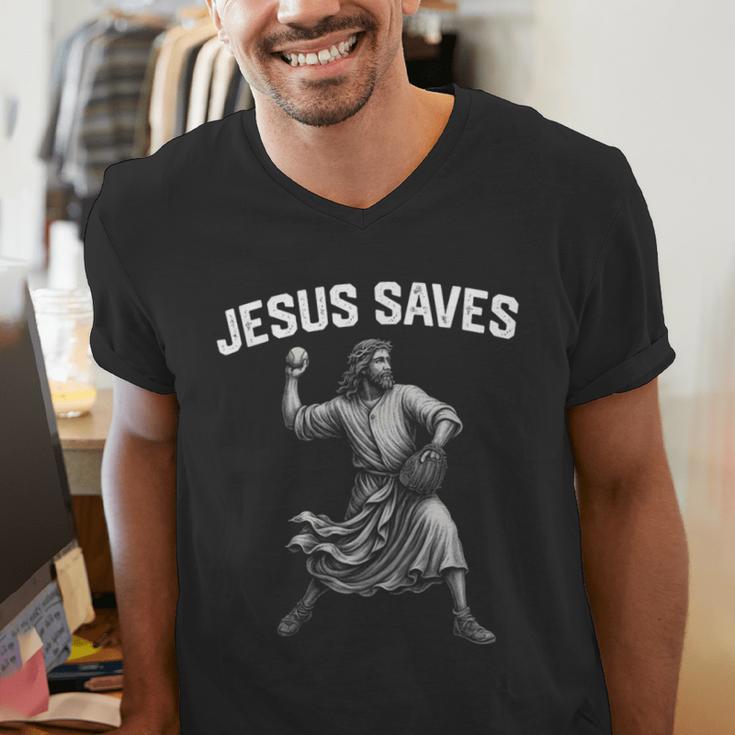 Jesus Saves Shirt Religious Christian Faith Baseball Men's V-Neck T-Shirt