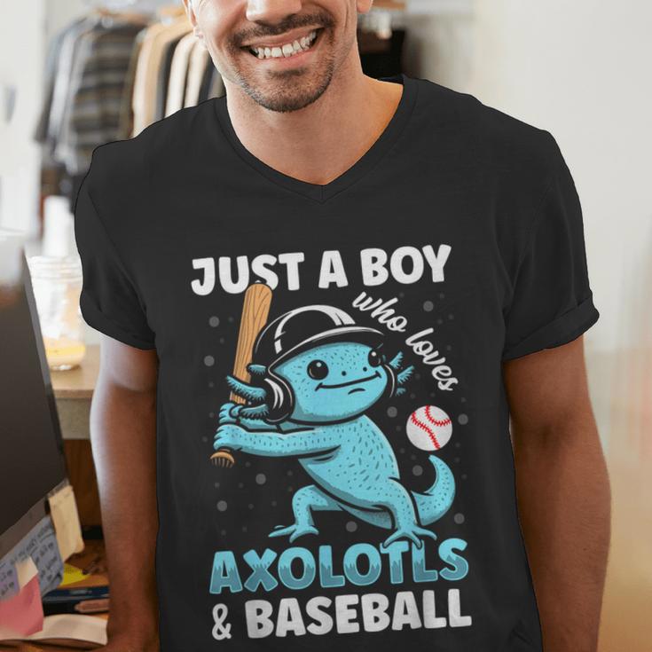 Just A Boy Who Loves Axolotls & Baseball Men's V-Neck T-Shirt Just A Boy Who Loves Axolotls & Baseball Men's V-Neck T-Shirt
