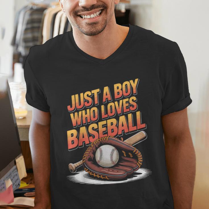Just A Boy Who Loves Baseball Player Kids Men's V-Neck T-Shirt Just A Boy Who Loves Baseball Player Kids Men's V-Neck T-Shirt