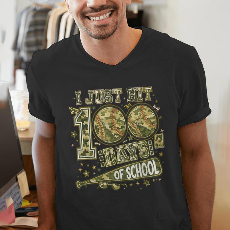 I Just Hit 100 Days Of School Camouflage Baseball Men's V-Neck T-Shirt I Just Hit 100 Days Of School Camouflage Baseball Men's V-Neck T-Shirt