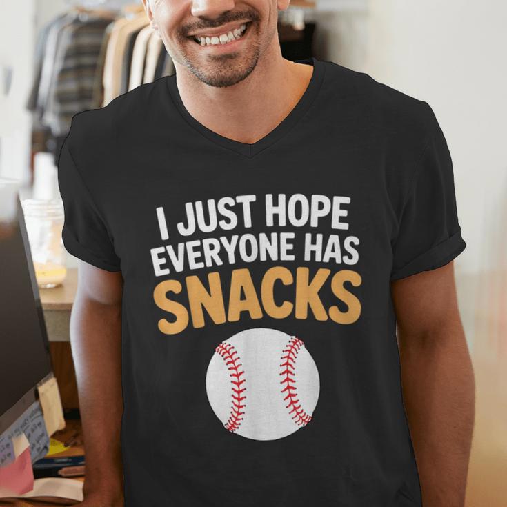 I Just Hope Everyone Has Snacks Baseball Game Day Fan Men's V-Neck T-Shirt I Just Hope Everyone Has Snacks Baseball Game Day Fan Men's V-Neck T-Shirt