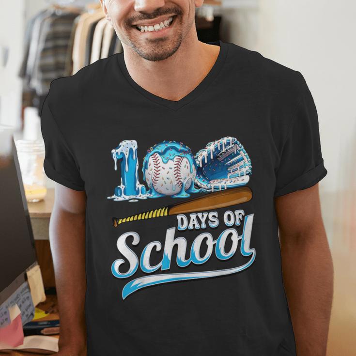 Kid 100 Days Of School Drip Baseball Ice Cream 100th Day Boy Men's V-Neck T-Shirt