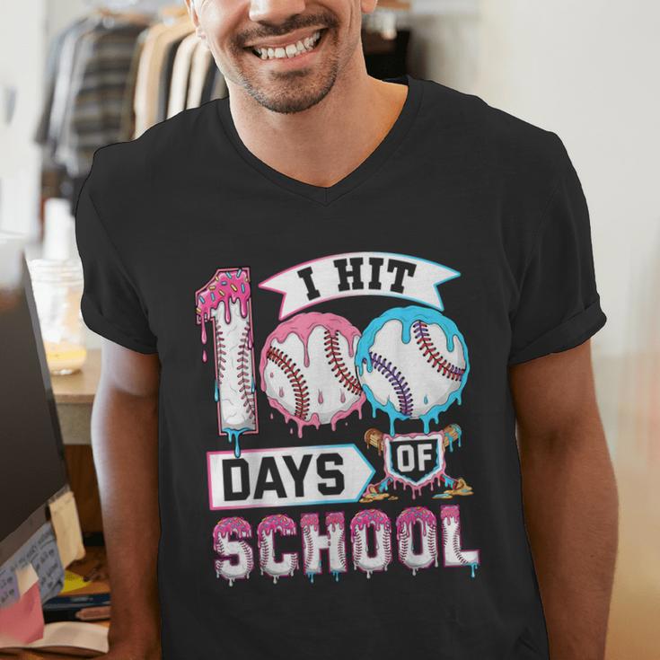 Kids 100 Days Of School Boys 100th Day Baseball Drip Toddler Men's V-Neck T-Shirt Kids 100 Days Of School Boys 100th Day Baseball Drip Toddler Men's V-Neck T-Shirt