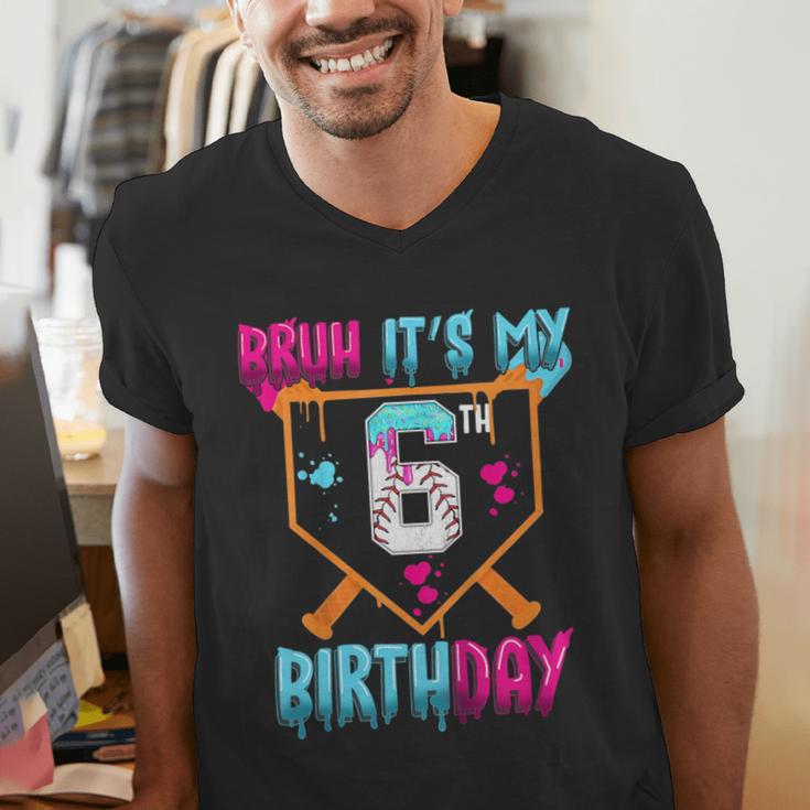 Kids Baseball Drip Bruh It's My 6th Birthday Boy Ice Cream Drip Men's V-Neck T-Shirt Kids Baseball Drip Bruh It's My 6th Birthday Boy Ice Cream Drip Men's V-Neck T-Shirt