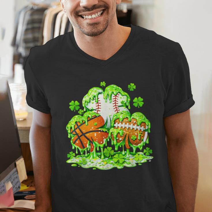 Kids St Patricks Day Shamrock Basketball Baseball Football Men's V-Neck T-Shirt