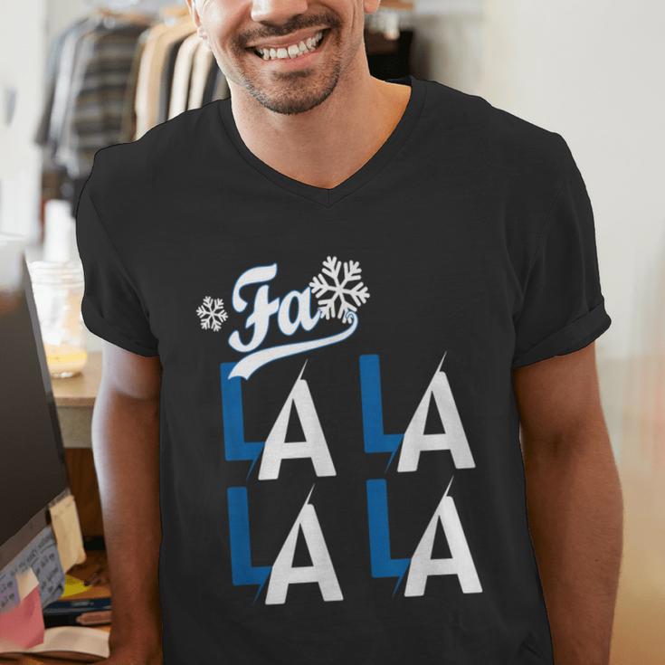 LA Baseball Fan Christmas FA La La Holiday Blue Theme Men's V-Neck T-Shirt LA Baseball Fan Christmas FA La La Holiday Blue Theme Men's V-Neck T-Shirt
