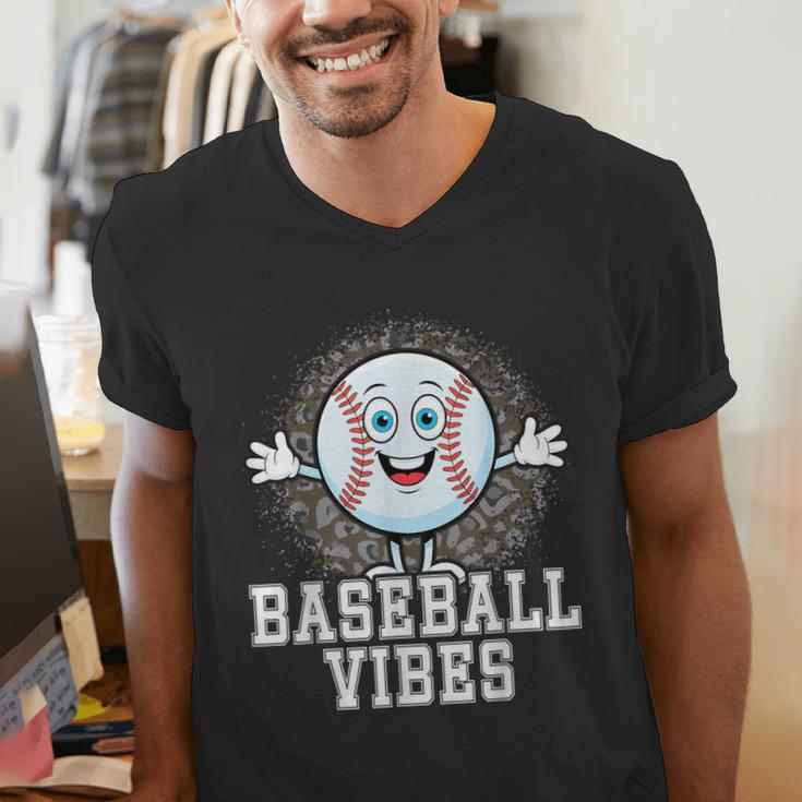 Leopard Baseball Vibes Game Day Softball Life Mom Men's V-Neck T-Shirt Leopard Baseball Vibes Game Day Softball Life Mom Men's V-Neck T-Shirt