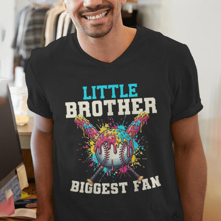 Little Brother Biggest Fan Baseball Cream Drip Crossed Bats Men's V-Neck T-Shirt Little Brother Biggest Fan Baseball Cream Drip Crossed Bats Men's V-Neck T-Shirt