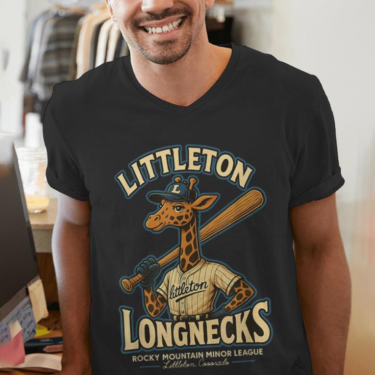 Littleton Longnecks Retro Minor League Baseball Men's V-Neck T-Shirt