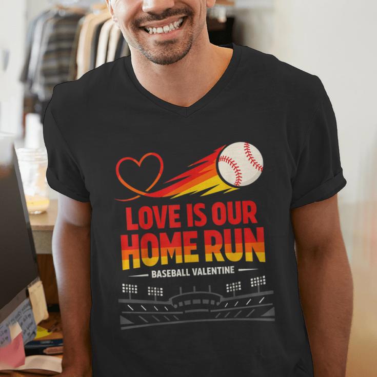 Love Is Our Home Run Baseball Valentine Couple Men's V-Neck T-Shirt Love Is Our Home Run Baseball Valentine Couple Men's V-Neck T-Shirt