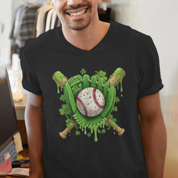 Lucky Shamrock Baseball Gloves Drip St Patrick's Day Boys Men's V-Neck T-Shirt Lucky Shamrock Baseball Gloves Drip St Patrick's Day Boys Men's V-Neck T-Shirt