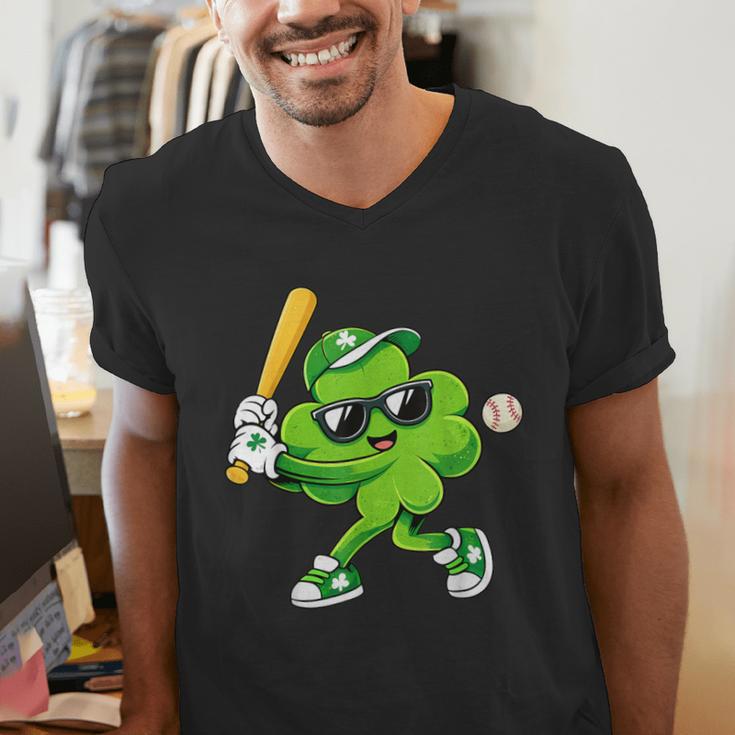 Lucky Shamrock Playing Baseball St Patrick's Kids Boys Men's V-Neck T-Shirt Lucky Shamrock Playing Baseball St Patrick's Kids Boys Men's V-Neck T-Shirt