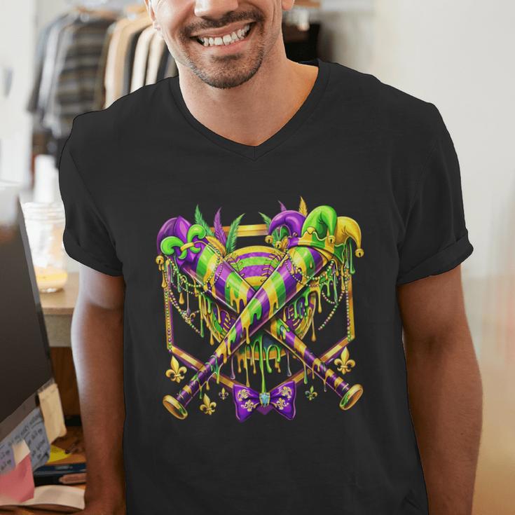Mardi Gras Baseball Jester Hat New Orleans Men Women Kid Men's V-Neck T-Shirt Mardi Gras Baseball Jester Hat New Orleans Men Women Kid Men's V-Neck T-Shirt