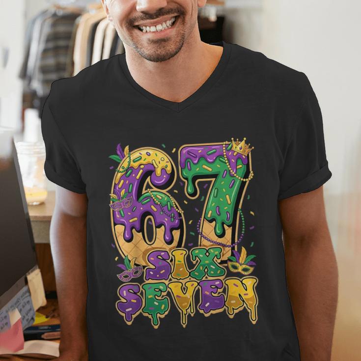Mardi Gras Six Seven Baseball Drip Number 6 7 Meme Men's V-Neck T-Shirt Mardi Gras Six Seven Baseball Drip Number 6 7 Meme Men's V-Neck T-Shirt