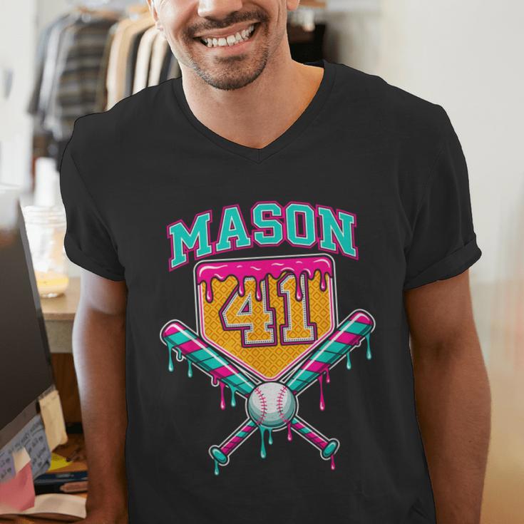 Mason 41 Meme Ice Cream Drip Baseball Birthday Costume Men's V-Neck T-Shirt Mason 41 Meme Ice Cream Drip Baseball Birthday Costume Men's V-Neck T-Shirt