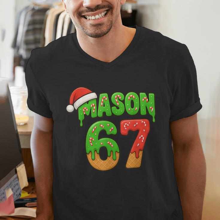 Mason 67 Christmas Ice Cream Drip Meme Six Seven Baseball Men's V-Neck T-Shirt Mason 67 Christmas Ice Cream Drip Meme Six Seven Baseball Men's V-Neck T-Shirt