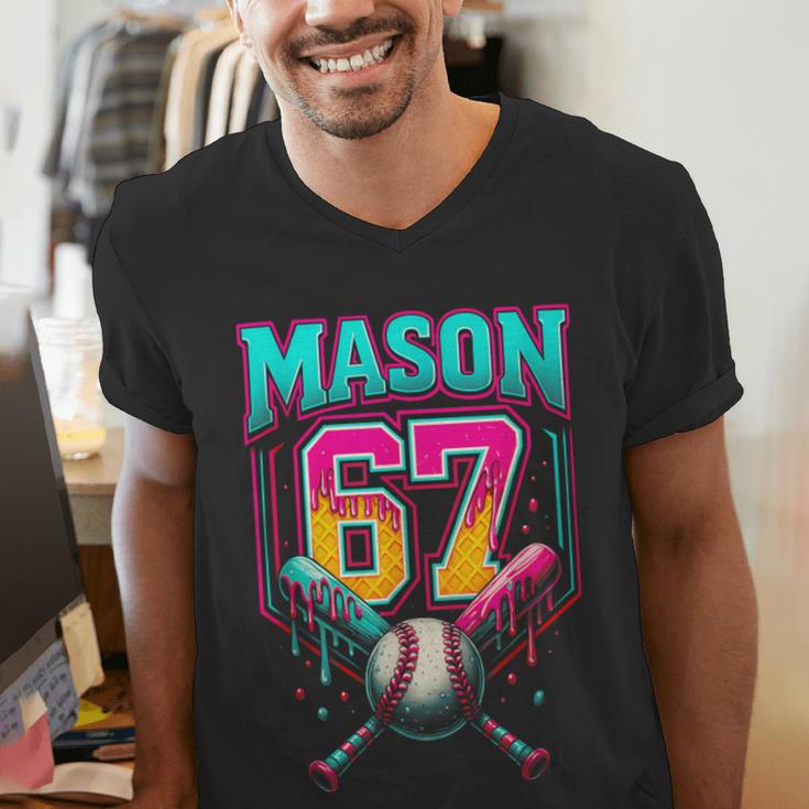 Mason 67 Ice Cream Drip Baseball Ice Cream Drip Men's V-Neck T-Shirt Mason 67 Ice Cream Drip Baseball Ice Cream Drip Men's V-Neck T-Shirt