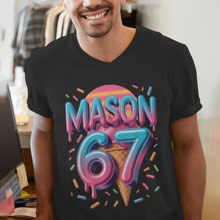 Mason 67 Meme Ice Cream Baseball Drip Men's V-Neck T-Shirt