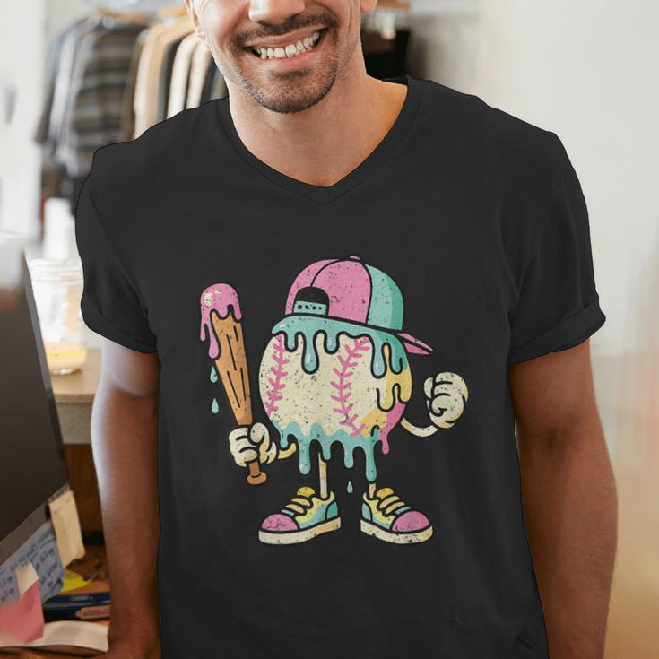 Melted Ice-Cream Baseball Mascot Pastel Pop Men's V-Neck T-Shirt Melted Ice-Cream Baseball Mascot Pastel Pop Men's V-Neck T-Shirt