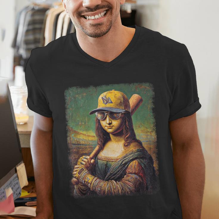 Mona Lisa Baseball Trending Aesthetic Streetwear Men's V-Neck T-Shirt Mona Lisa Baseball Trending Aesthetic Streetwear Men's V-Neck T-Shirt