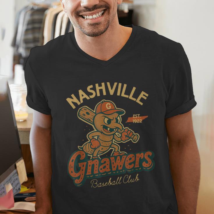 Nashville Gnawers Retro Minor League Baseball Men's V-Neck T-Shirt Nashville Gnawers Retro Minor League Baseball Men's V-Neck T-Shirt