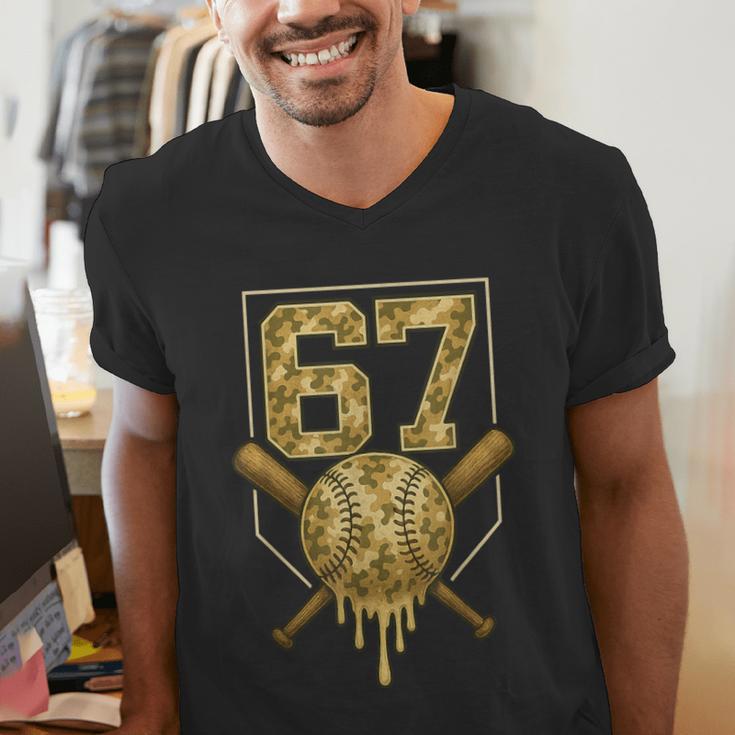 Number 67 Baseball Drip Camo Six Seven Meme Boys Kids Men's V-Neck T-Shirt Number 67 Baseball Drip Camo Six Seven Meme Boys Kids Men's V-Neck T-Shirt